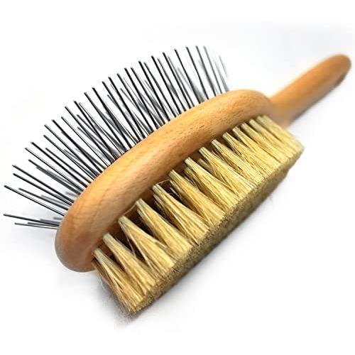 Paws Pamper Boar Bristle & Pin Brush for Dogs and Cats - Beechwood Handle