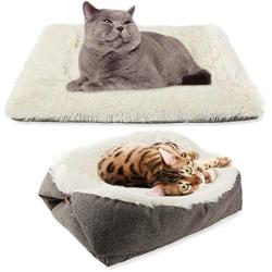 MeiLiMiYu Self-Warming Cat Bed Pad for Indoor Cats,2-in-1 Foldable Convertible Plush Cat Sleeping Bag for Small Cat