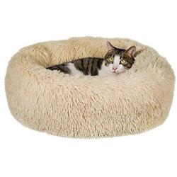 Qucey Dog Cat Bed Soft Comfortable Faux Fur Donut Cuddler, Self-Warming Fluffy Dog and Cat Calming Cushion Bed with Non-Slip Bottom for Joint-Relief and Improved Sleep