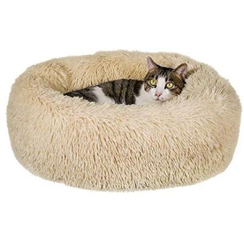 Qucey Dog Cat Bed Soft Comfortable Faux Fur Donut Cuddler, Self-Warming Fluffy Dog and Cat Calming Cushion Bed with Non-Slip Bottom for Joint-Relief and Improved Sleep