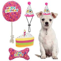 Dog Birthday Hat with Cake and Plush Squeaky Toys, Dog Birthday Party Supplies, Party Decorations for Boys, Puppy Chew Toys Gift for Dogs