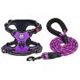 PoyPet Dog Harness and Leash Combo, Escape Proof No Pull Vest Harness, Reflective Adjustable Soft Padded Pet Harness with Handle for Small to Large Dogs(Purple,S)