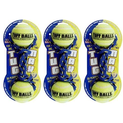 PetSport Tug Max Dog Toy, 9 Inch, Rope and Durable Tennis Balls, Assorted Colors