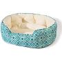 LUCKITTY Small Dog Bed & Big Cat Bed, Round Pet Beds for Indoor Cats or Small Dogs, Round Machine Washable Super Soft & Plush Flannel Pet Supplies, Slip-Resistant, Boho Print Khaki