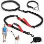 PuppyDoggy Hands Free Dog Leash Reflective 6 ft for Large and Medium Dogs with Adjustable Waist Belt & Chain Martingale Dog Collar & Poop Bag Dispenser for Running Walking Training (Medium, Red)