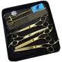 Freelander 6 PCS Pet Grooming Scissors Kit With round head, 7 inch Gold Used for Dog or Cat with Cutting Scissors, Thinning Shear, Curved Scissors, Grooming Comb