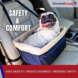 Devoted Doggy Deluxe Dog Booster Car Seat - Premium Quality Metal Frame Construction - Clip-on Safety Leash - Zipper Storage Pocket - Perfect for Small and Medium Pets Up to 15 Lbs