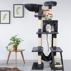 rabbitgoo Cat Tree Cat Tower 61'' for Indoor Cats, Multi-Level Cat Condo with Hammock & Scratching Posts for Large Cats Kittens, Tall Cat Climbing Stand with Plush Perch & Toys for Play Rest