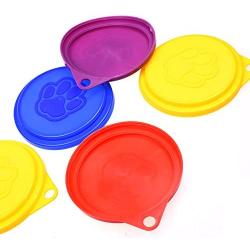 COSMOS Pack of 5 Pet Cat Dog Food Storage Can Covers Lids, Random Color