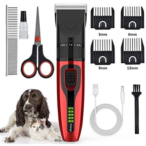 AFDEAL Dog Clippers Pet Trimmer Kit Low Noise Pet Hair Shaver USB Rechargeable Cordless Professional Pet Grooming Clipper Kit for Trimming Hair Body of Small Medium Large Pets Dogs Cats