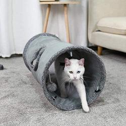 LeerKing Collapsible Cat Tunnel, 1/2 Window Cat Play Tube Toy for Large Cats with Scratching Ball Crinkle Paper