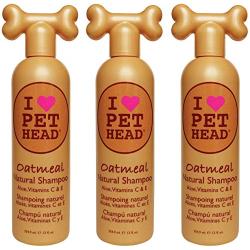 Pet Head 3 Pack of Natural Shampoo for Dogs, 12 Ounces each, with Oatmeal Aloe and Vitamins C and E