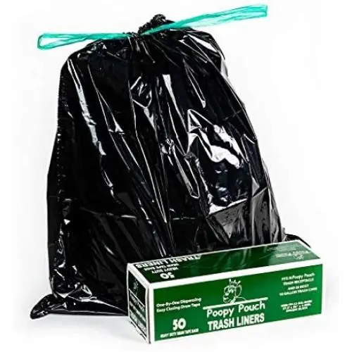 Poopy Pouch PP-13 GAL Heavy Duty Draw Tape Trash Receptacle Liners, 13 Gallon, 50 Bags