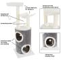 PETMAKER Cat Tree 5 Tier Double Decker Condo 4 Toys 2 Scratching Posts, 44.75'', Gray & White