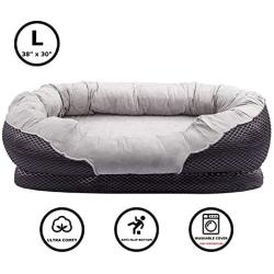 Pet Deluxe Dog and Puppy Bed, Grooved Orthopedic Foam Beds with Removable Washable Cover, Ultra Comfort, Padded Rim Cushion, Nonslip Bottom, for Dogs/Puppies