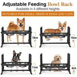 Pawaboo Elevated Dog Bowls, Adjustable to 4 Heights Stainless Steel Dog Dish Bowls, Removable Raised Stand No Spill Pet Food Water Feeding Bowls for Small Medium Dogs Cats, Home & Outdoor Use