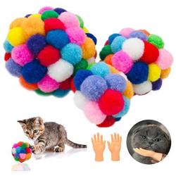 JpGdn 3Pcs Cat Toy Balls Kitten Pompon Ball with Bells Soft Wool Felt Ball Colorful Interactive Playing Chewing Training Teaser Toy