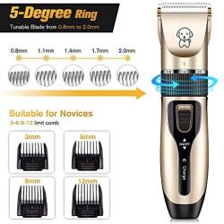 [2020 Upgrade] Dog Grooming Clippers, Professional 5-in-1Rechargeable Dog Hair Clippers Kit with Low Noise, Superior Painless Pet Hair Grooming/Trimming/Shaving, Perfect for Small Medium Dogs & Cat