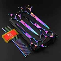 Poetry Kerry Pet Grooming Scissors Kit Dog Hair Care Shears 7 Inch Multicolor 1 Cutting Scissors 1 Thinning Shear 2 Curved Scissors and Grooming Comb