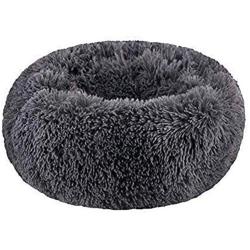 SAVFOX Long Plush Comfy Calming & Self-Warming Bed for Cat & Dog, Anti Anxiety, Furry, Soothing, Fluffy, Washable, Abbyspace, Marshmellow Pet Donut Bed