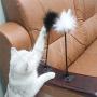ocijf179 Cat Toy Pet Cat Kitten Feather Suction Cup Bell Teaser Interactive Wand Chew Play Toy - Black