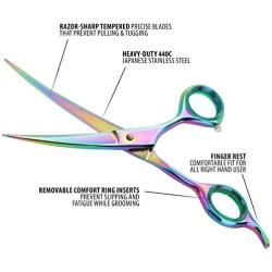 Sharf Professional 6.5'' Curved Rainbow Pet Grooming Scissors: Sharp 440c Japanese Clipping Shears for Dogs, Cats & Small Animals| Rainbow Series Hair Cutting/Clipping Scissors w/Easy Grip Handles