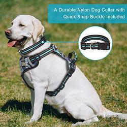 WINSEE Dog Harness No Pull, Pet Harnesses with Dog Collar, Adjustable Reflective Oxford Outdoor Vest, Front/Back Leash Clips for Small, Medium, Large, Extra Large Dogs, Easy Control Handle for Walking