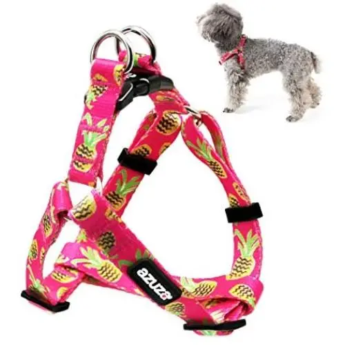 azuza No Pull Dog Harness, Basic Step in Puppy Harness, Adjustable Harness for Small and Medium Dogs with Cute Patterns in Bright Color azuza No Pull Dog Harness, Basic Step in Puppy Harness, Adjustable Harness for Small and Medium Dogs with Cute Patterns in Bright Color