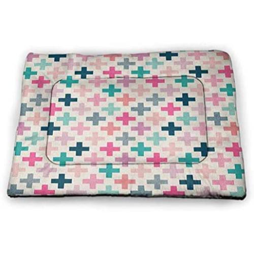 DayDayFun Teal and White Pet Food Mat Old Fashioned Lattice Tangled Lines Classical Mosaic Housebreaking Absorption Pads Turquoise Orange White