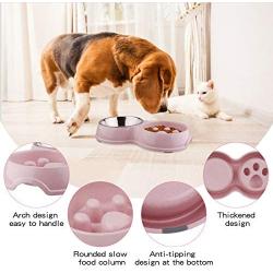 FPVERA Double Dog Cat Bowls with Slow Eating Design Pets Food Mat Feeding Water Bowl for Cats and Small Dogs