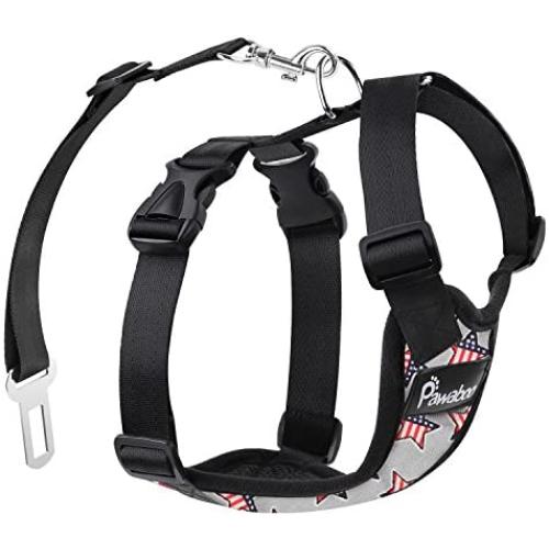 Pawaboo Dog Safety Vest Harness, Pet Car Harness Vehicle Seat Belt with Adjustable Strap and Buckle Clip, Easy Control for Driving Traveling Safety for Small Medium Dogs Cats