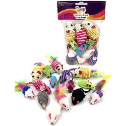 AXEL PETS 15 Variety Mice Rattle Sound, Catnip,3 Real Fur Mice, 3 Sisal Mice,3 Hypno Mice, 3 Rope Mice, 3 Fluffy Cheezers Fur Mice, Interactive Catch Play Mouse Toy for Cat, Pack of 15 Mice