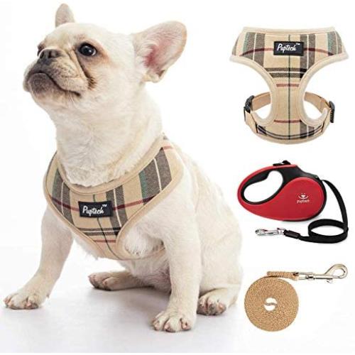 PUPTECK Heavy Duty Retractable Dog Leash - 16.5ft Extendable Strong Nylon Ribbon, 360° Tangle- Soft Mesh Dog Harness Pet Puppy Comfort Padded Vest No Pull Harnesses