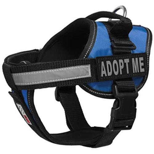 Dogline Vest Harness for Dogs and 2 Removable Adopt Me Patches, Large/28 to 38'', Blue