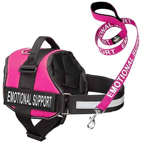 Industrial Puppy Emotional Support Dog Vest Harness with Reflective Straps, Interchangeable Patches, and Matching ESA Leash Set - ESA Dog Vest in 7 Adjustable Sizes (Fits Girth 21-26'', Hot Pink)