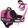 Industrial Puppy Emotional Support Dog Vest Harness with Reflective Straps, Interchangeable Patches, and Matching ESA Leash Set - ESA Dog Vest in 7 Adjustable Sizes (Fits Girth 21-26'', Hot Pink)