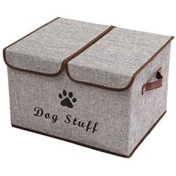 Geyecete Large Storage Boxes - Large Linen Fabric Foldable Storage Cubes Bin Box Containers with Lid and Handles for Dog Apparel & Accessories, Dog Coats, Dog Toys, Dog Clothing