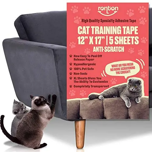 Ronton Cat Scratch Deterrent Tape - 12 in X 17 in Anti Scratch Tape for Cats (5 Sheet) | 100% Transparent Clear Double Sided Training Tape | Pet & Kid Safe | Furniture, Couch, Door Protector Ronton Cat Scratch Deterrent Tape - 12 in X 17 in Anti Scratch Tape for Cats (5 Sheet) | 100% Transparent Clear Double Sided Training Tape | Pet & Kid Safe | Furniture, Couch, Door Protector
