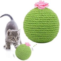 Cat Toy Sisal Cactus Ball Scratching Bell Ball Eco-Friendly Natural Pets Toy Interactive Toy Bite and Wear Durable Resistant