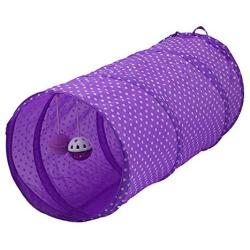 Studyset Foldable Cat Channel Cat Kitten Bite Toy Cat Tunnel Wave Dot Polyester Roll Hanging Ball Pet Toy Purple 50cm