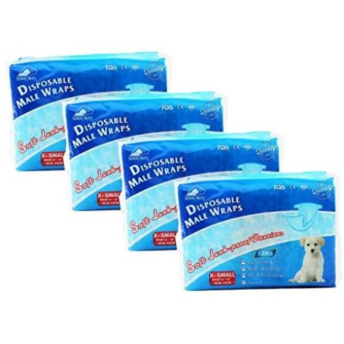 SENYEPETS Disposable Male Wraps Dog Diapers,12Pcs (48 Count-XS)