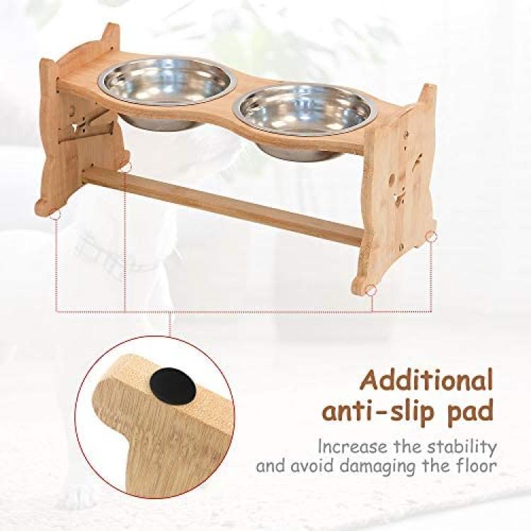 Elevated Dog Cat Bowls, Unique Bone Shape Bamboo Raised Dog Bowl