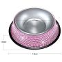 SAVORI Bling Dog Bowls Pink, 640ML Handmade Bling Rhinestones Stainless Steel Pet Bowls Double Food Water Feeder for Puppy Cats Dogs - Set of 2