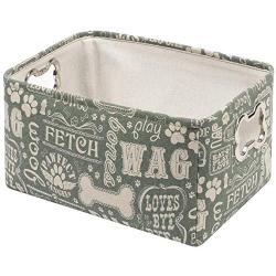 Geyecete Dog Toys Storage Bins Canvas Printing pet Baskets,with Designed Metal Bone-Shaped Handle,Pet Toy and Accessory Storage Bin