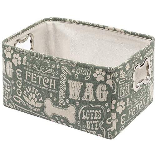 Geyecete Dog Toys Storage Bins Canvas Printing pet Baskets,with Designed Metal Bone-Shaped Handle,Pet Toy and Accessory Storage Bin
