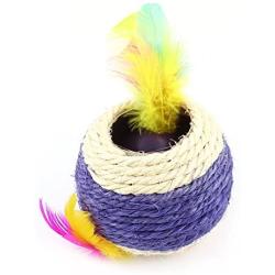 uxcell Plastic Ball Shape Pet Cat Straw Rope Coated Toy, Beige