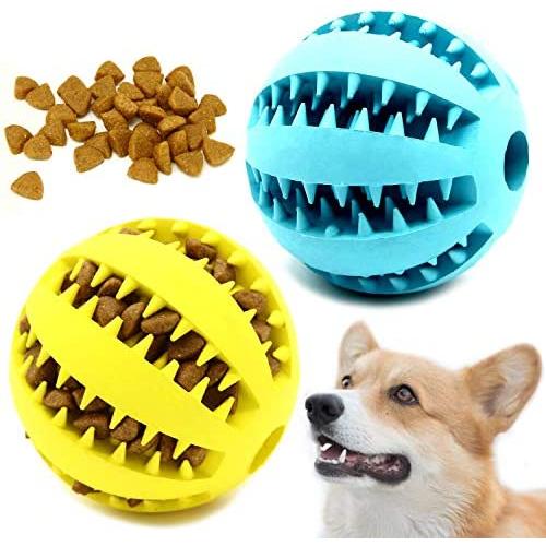 Youngever 2 Pack Dog Ball Toys for Pet Tooth Cleaning, Chewing, Fetching, IQ Treat Ball Food Dispensing Toys