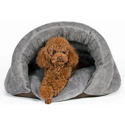 PLS Birdsong The Original Cuddle Pouch Pet Bed (Small), Dog Cave, Covered Hooded Pet Bed, Cosy, for Burrower Cats and Dogs, Gray