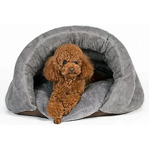 PLS Birdsong The Original Cuddle Pouch Pet Bed (Small), Dog Cave, Covered Hooded Pet Bed, Cosy, for Burrower Cats and Dogs, Gray