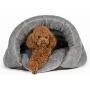 PLS Birdsong The Original Cuddle Pouch Pet Bed (Small), Dog Cave, Covered Hooded Pet Bed, Cosy, for Burrower Cats and Dogs, Gray
